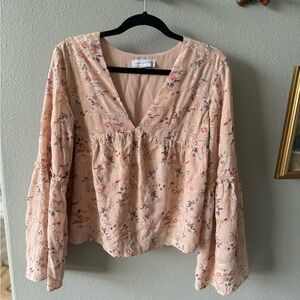 Pink Lily Floral V-Neck Blouse - Pink